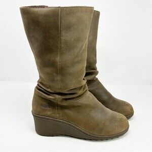 KEEN Women's Mid-Calf Wedge Boots Brown Slouch Pull-On Comfort Round Toe Size 10